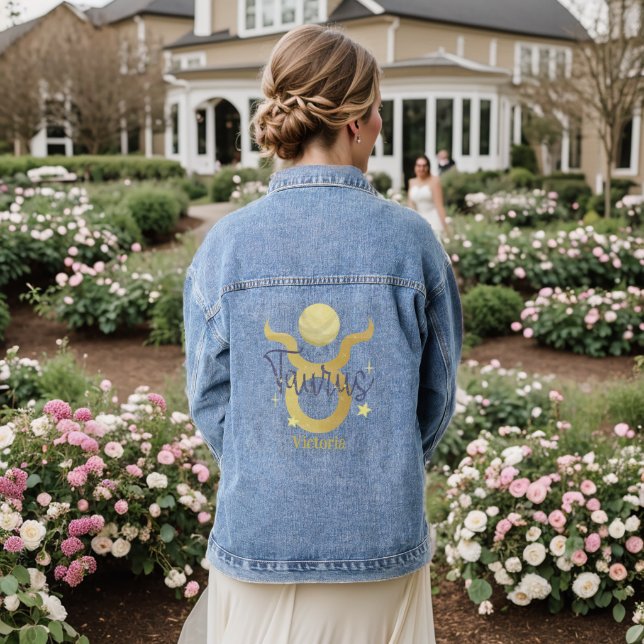 Taurus Zodiac Modern Personalised Jean Denim Denim Jacket (Wedding Back)