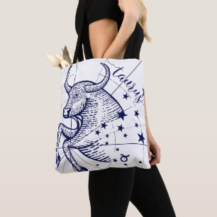 Taurus Zodiac Navy & Gold Monochrome Graphic Tote