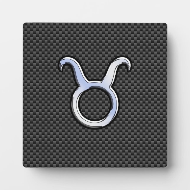 Taurus Zodiac on Charcoal Carbon Fiber Print Plaque (Front)