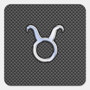 Taurus Zodiac on Charcoal Carbon Fibre Print Square Sticker