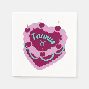 Taurus Zodiac Pastel Heart Birthday Cake Napkin