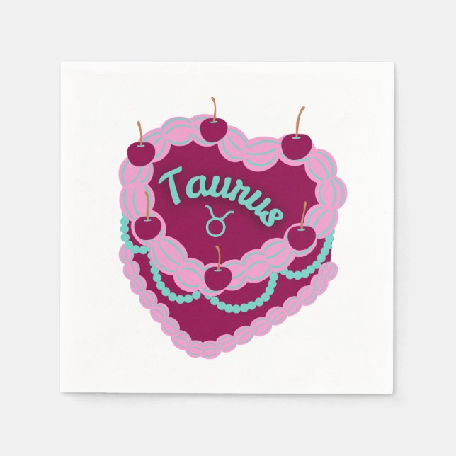 Taurus Zodiac Pastel Heart Birthday Cake Napkin (Front)