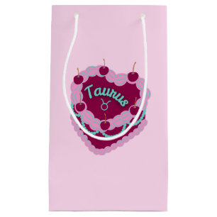 Taurus Zodiac Pastel Heart Birthday Cake Small Gift Bag
