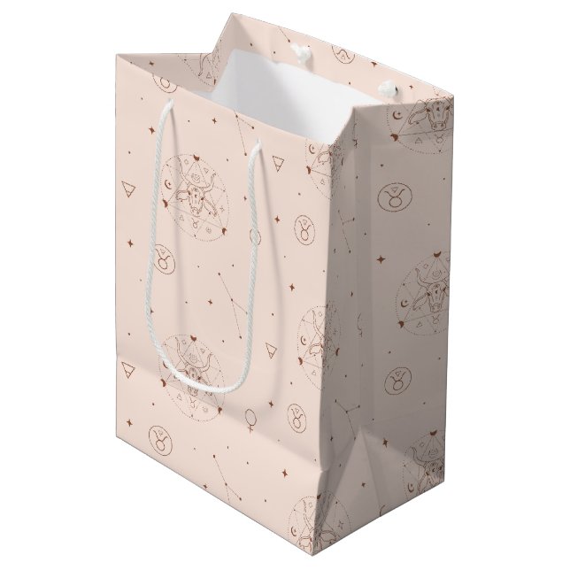Taurus Zodiac Pattern in Brown and Burgundy Medium Gift Bag (Front Angled)