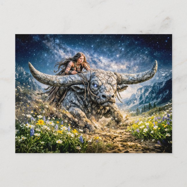 Taurus Zodiac Riding a Mystical Horned Beast Postcard (Front)