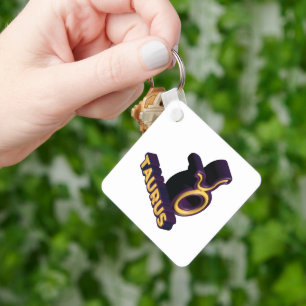 Taurus Zodiac Sign and Text Design Key Ring