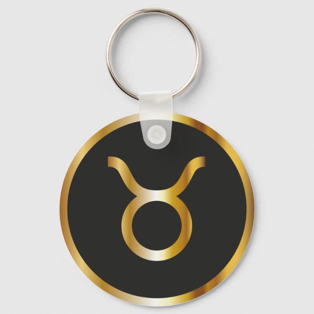 Taurus Zodiac Sign, Black & Gold Keychain (Front)
