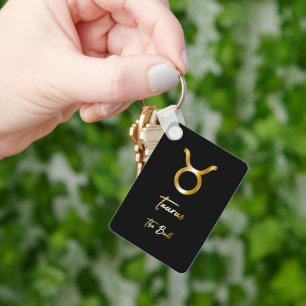 Taurus Zodiac Sign, Black & Gold Keychain
