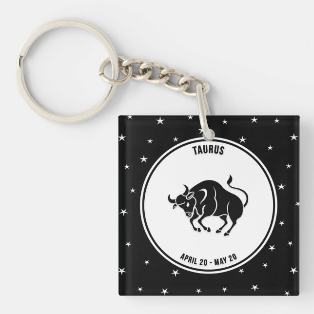 Taurus Zodiac Sign, Black & White Keychain (Front)