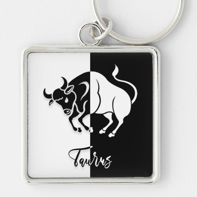 Taurus Zodiac Sign, Black & White Keychain (Front)