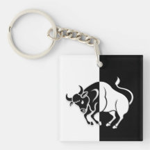 Taurus Zodiac Sign, Black & White Keychain