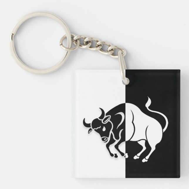 Taurus Zodiac Sign, Black & White Keychain (Front)