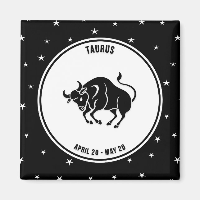 Taurus Zodiac Sign, Black & White Magnet (Front)
