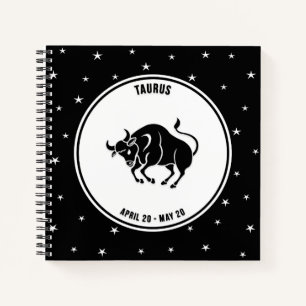 Taurus Zodiac Sign, Black & White Notebook