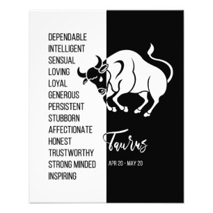 Taurus Zodiac Sign, Black & White Poster