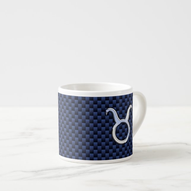 Taurus Zodiac Sign Decor Navy Blue Carbon Fibre Espresso Cup (Front Right)