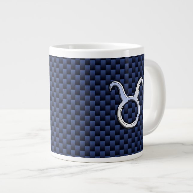 Taurus Zodiac Sign Decor Navy Blue Carbon Fibre Large Coffee Mug (Front Right)