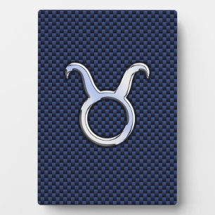 Taurus Zodiac Sign Decor Navy Blue Carbon Fibre Plaque