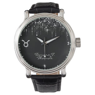 Taurus Zodiac Sign Dripping Glitter Rain Sequins Watch