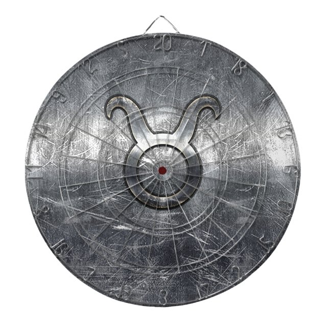 Taurus Zodiac Sign Grunge Distressed Silver Style Dartboard (Front)