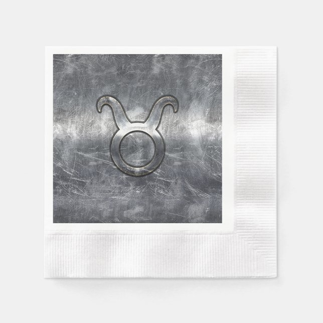 Taurus Zodiac Sign Grunge Distressed Silver Style Napkin (Front)