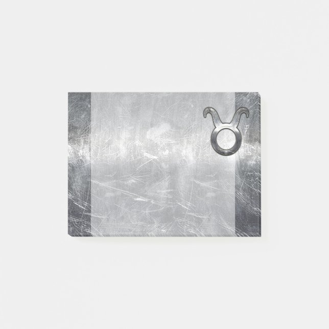 Taurus Zodiac Sign Grunge Distressed Silver Style Post-it Notes (Front)