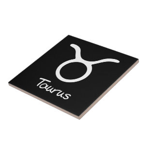 Taurus Zodiac Sign on Black Background Tile