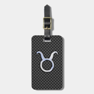 Taurus Zodiac Sign on Black Carbon Fibre Print Luggage Tag