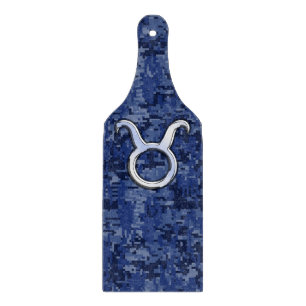 Taurus Zodiac Sign on Blue Digital Camouflage Cutting Board