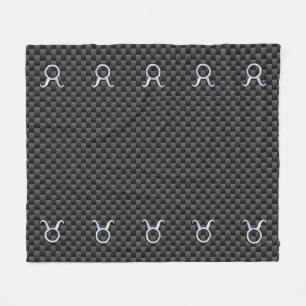 Taurus Zodiac Sign on Carbon Fibre Style Fleece Blanket