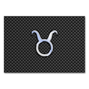 Taurus Zodiac Sign on Charcoal Carbon Fiber Print Table Number