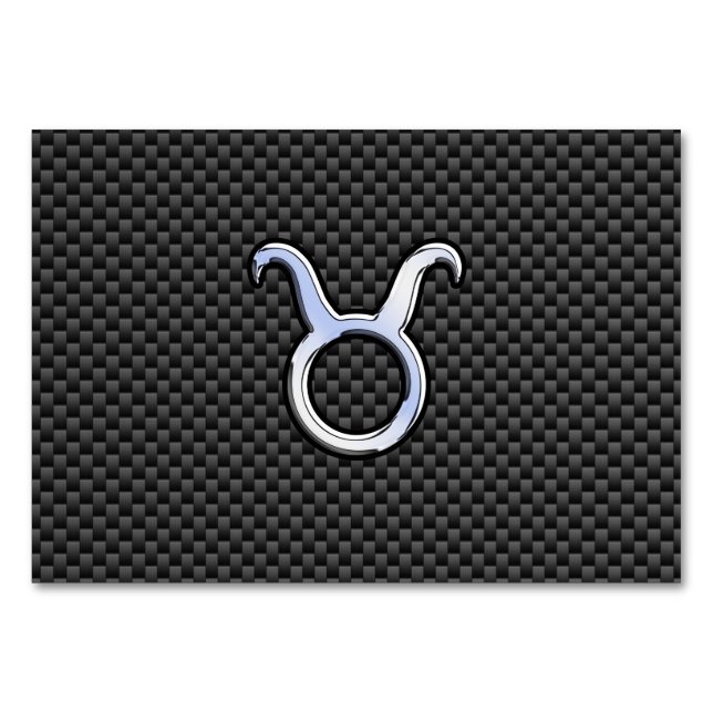 Taurus Zodiac Sign on Charcoal Carbon Fiber Print Table Number (Front)