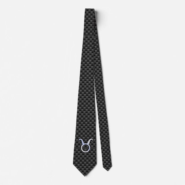 Taurus Zodiac Sign on Charcoal Carbon Fibre Print Tie (Front)
