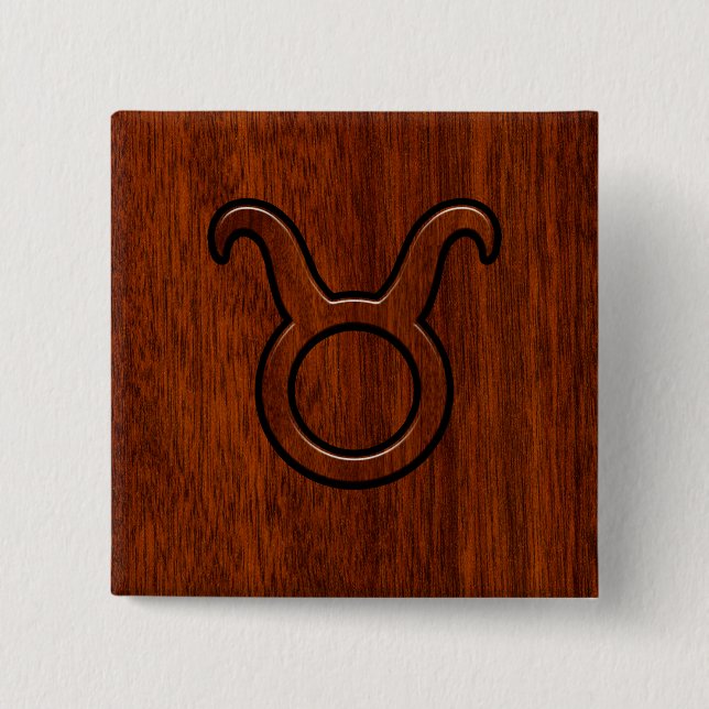 Taurus Zodiac Sign on Mahogany Style 15 Cm Square Badge (Front)