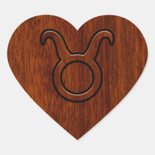 Taurus Zodiac Sign on Mahogany Style Heart Sticker