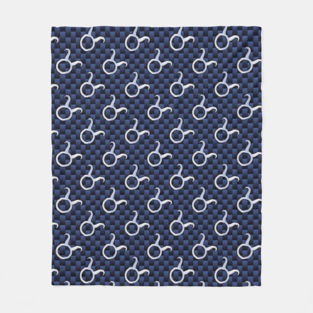 Taurus Zodiac Sign on Navy Blue Carbon Fibre Style Fleece Blanket (Front)