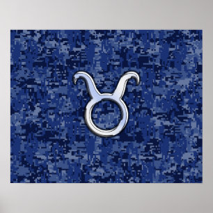 Taurus Zodiac Sign on Navy Blue Digital Camouflage