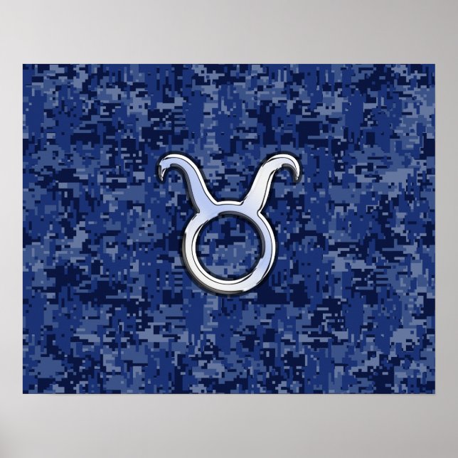 Taurus Zodiac Sign on Navy Blue Digital Camouflage (Front)