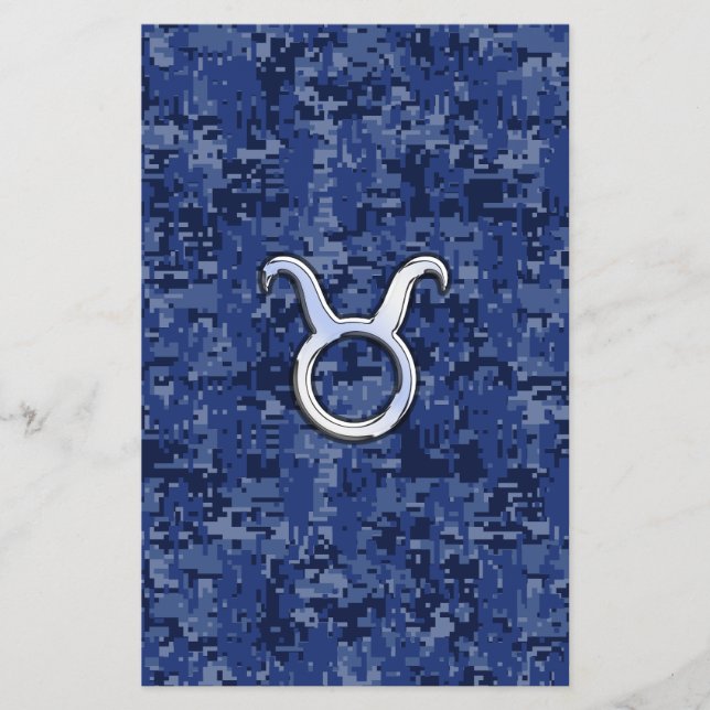 Taurus Zodiac Sign on Navy Blue Digital Camouflage Flyer (Front)
