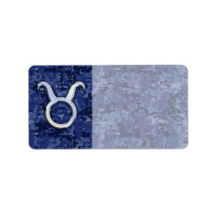 Taurus Zodiac Sign on Navy Blue Digital Camouflage Label