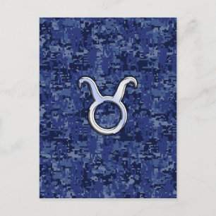Taurus Zodiac Sign on Navy Blue Digital Camouflage Postcard