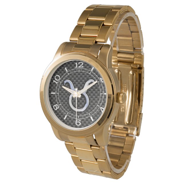 Taurus Zodiac Sign on Racy Charcoal Carbon Dial Watch (Angled)