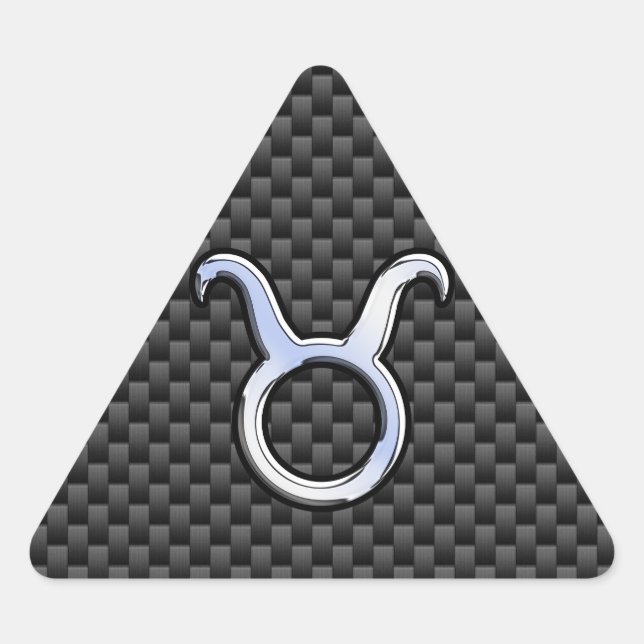Taurus Zodiac Sign on Racy Charcoal Carbon Fibre Triangle Sticker (Front)