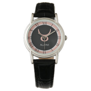 Taurus Zodiac Sign Rose Pink Grey Custom Name Watch