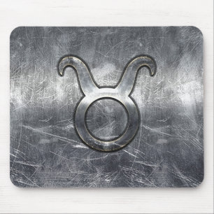 Taurus Zodiac Sign Silver Grunge Distressed Style Mouse Mat