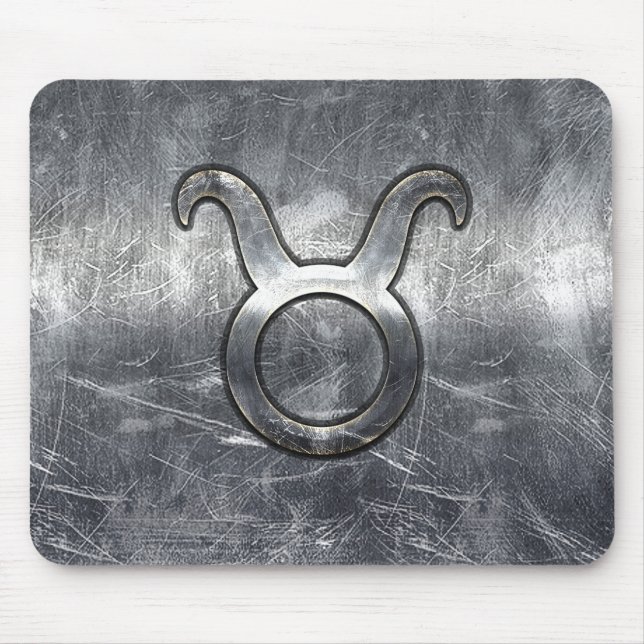 Taurus Zodiac Sign Silver Grunge Distressed Style Mouse Mat (Front)