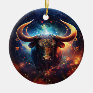 Taurus Zodiac Sign Watercolor Design Ceramic Tree Decoration