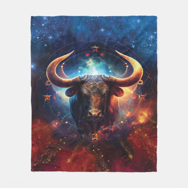Taurus Zodiac Sign Watercolor Design Fleece Blanket (Front)