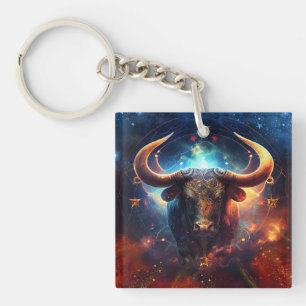 Taurus Zodiac Sign Watercolor Design Key Ring
