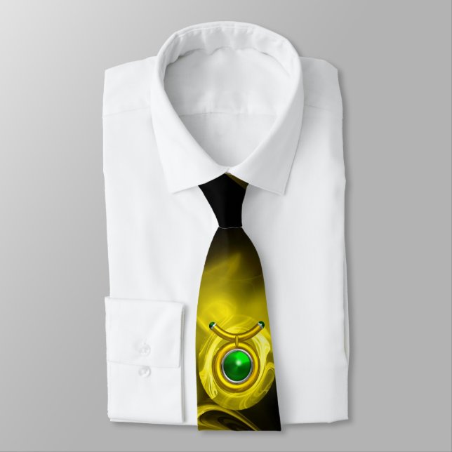 TAURUS ZODIAC SIGN ,YELLOW FRACTAL ROSE IN BLACK TIE (Tied)